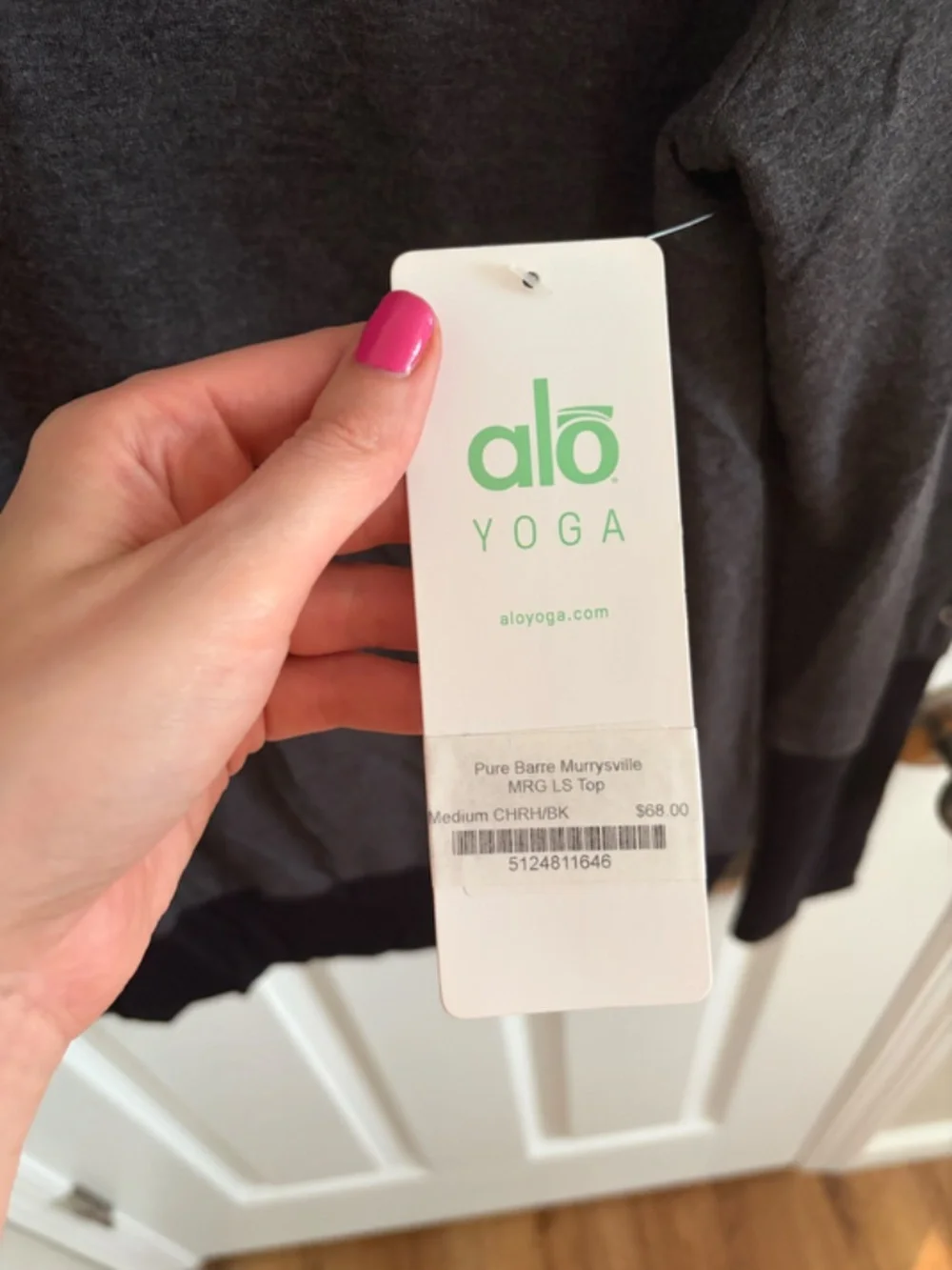 ALO yoga Mirage Long Sleeve black and gray sheer panel shirt size M NWT